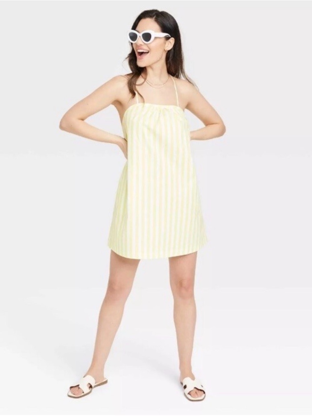 a new day Yellow and White Striped Mini Sundress